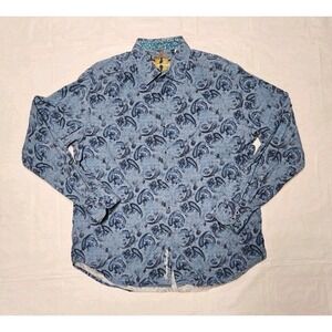 Robert Graham Mens Sz Large Blue Multi Color Paisley Flip Cuff Trim Shirt